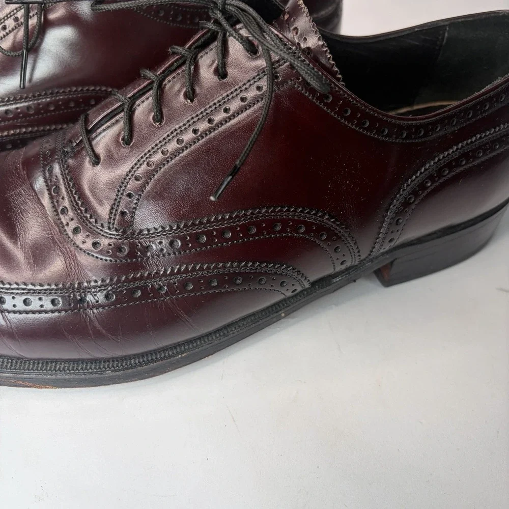 VTG French Shriner Men's 9.5 Burgundy Leather Dress Shoes Oxford Made in Italy